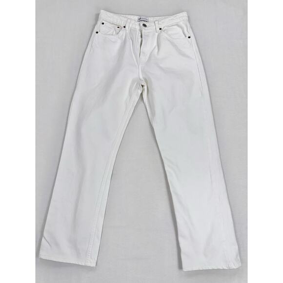 Zara Women's High Waist Button Fly Straight Leg Jean Size 8 White - Picture 4 of 13